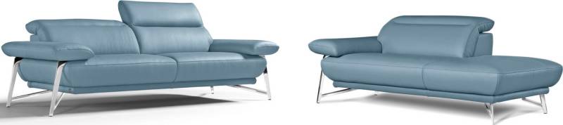 Egoitaliano Sofa Anais, erstklassiger Sitzkomfort, Fußfarbe chrom, Set, Kopfteil verstellbar, Leder CAREZZA, himmelblau von Egoitaliano