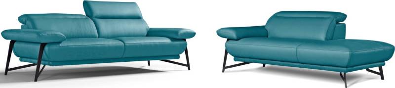 Egoitaliano Sofa Anais, Design mit hohem Sitzkomfort, Fußfarbe schattengrau, Set, Kopfteil verstellbar, Leder CAREZZA, türkis von Egoitaliano