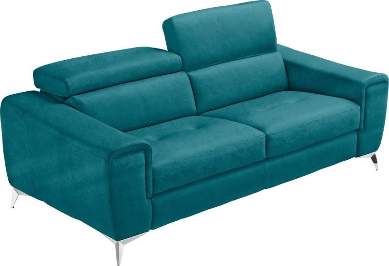Egoitaliano Schlafsofa Francine Designsofa, Loungesofa mit Dauerschlaffunktion, Breite 233 cm, mit Bettfunktion, Luxus-Microfaser BLUSH, teal, Fußfarbe chrom von Egoitaliano