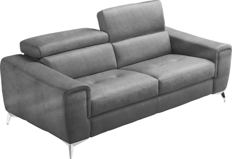 Egoitaliano Schlafsofa Francine Designsofa, Loungesofa mit Dauerschlaffunktion, Breite 233 cm, Bettfunktion, Luxus-Microfaser Lederoptik, steingrau, Fußfarbe chrom von Egoitaliano
