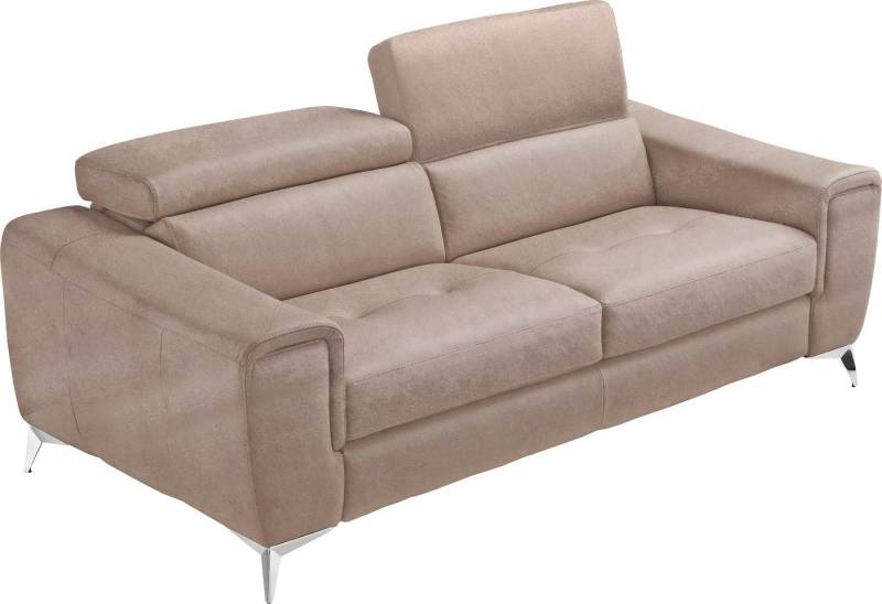 Egoitaliano Schlafsofa Francine Designsofa, Loungesofa mit Dauerschlaffunktion, Breite 233 cm, Bettfunktion, Luxus-Microfaser Lederoptik, opal grau, Fußfarbe chrom von Egoitaliano