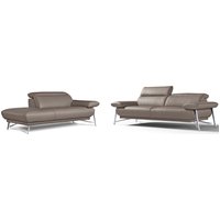 Egoitaliano Sofa "Anais, erstklassiger Sitzkomfort, Fußfarbe chrom" Set, Kopfteil verstellbar, Leder BACIO, safari von Egoitaliano