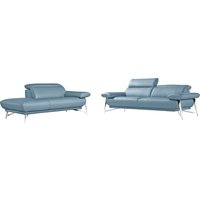 Egoitaliano Sofa "Anais, erstklassiger Sitzkomfort, Fußfarbe chrom" Set, Kopfteil verstellbar, Leder CAREZZA, himmelblau von Egoitaliano