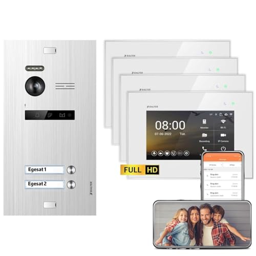 BALTER EVO HD WiFi Unterputz Silber 4x7" Weiß Video Türsprechanlage Set 2 FAM von Egtech