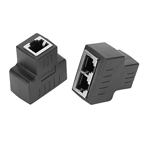 Egujiwa 2PCs Ethernet-Kabeladapter 1-in 2-Out RJ45-Buchse Schnittstelle LAN-Anschluss Kabelverlängerung Splitter für Internetkabel (Schwarz) von Egujiwa