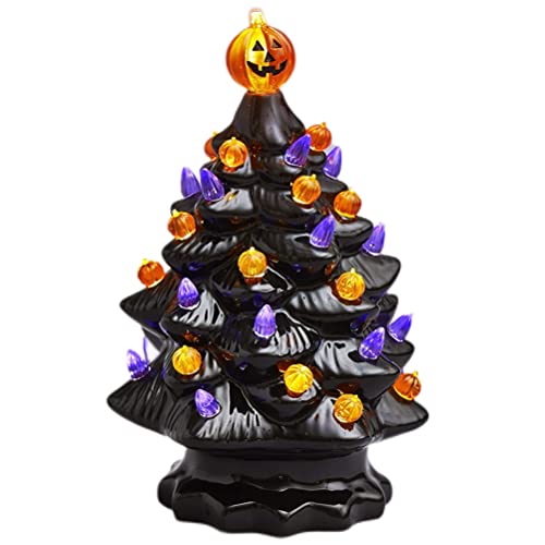 Egujiwa Beleuchteter Keramik-Halloween-Baum, Tisch-Halloween-Dekoration, Halloween-Baum, Kürbis-Licht (B) von Egujiwa