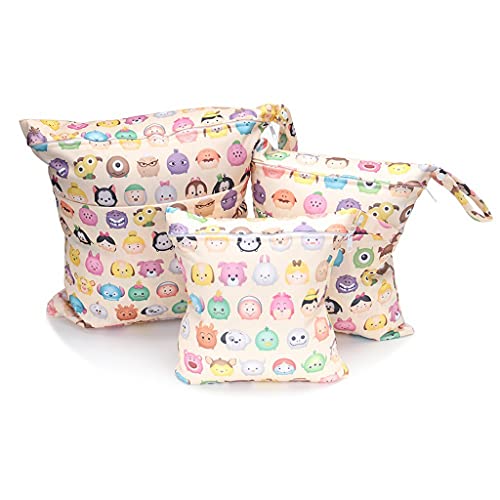 Egurs 3 Stück/Set Windeltasche mit wiederverwendbar Stoff Wetbag Nasstaschen Organiser Beutel für Babys Windeln, schmutzige Kleidung und anderes Zubehör Tierkopffarbe von Egurs