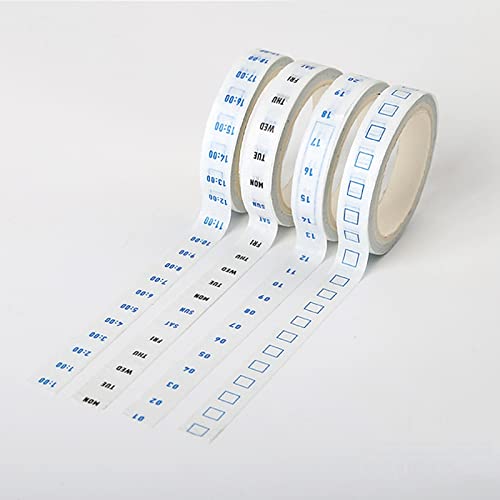 Egurs 4 Stück 5m Washi Tape Datum Zahlen Wochentage Stündlich Plan Tape für Effizienzplanung Scrapbook Tagebuch DIY Lieferungen Weiß von Egurs