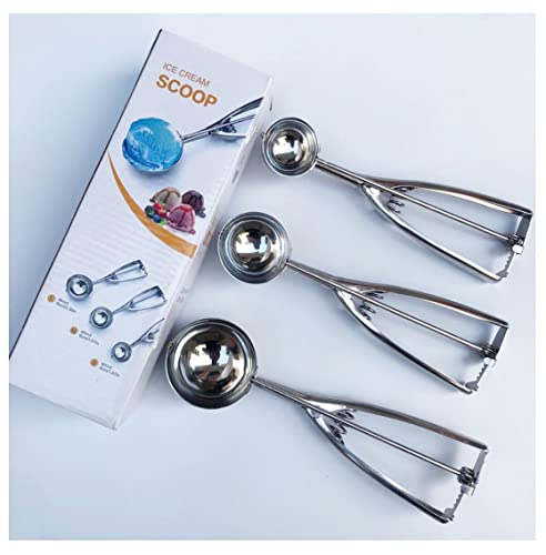 Egurs Eisportionierer 3 Stück 4cm 5cm 6cm Melonen Kugelschaufel Eisportionierer Set Eislöffel aus Edelstahl für Eiskugeln Kartoffelpüree Fleischbällchen Obst Teig Portionierer mit Zangengriff von Egurs