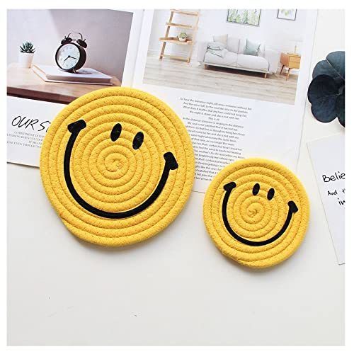 Egurs Gewebte Tischsets 2 Stück Verschiedene Größen Baumwolle Gewebte Tischset Niedliche Smiley Runde Tischsets für Esstisch Couchtisch Küche Gelb von Egurs