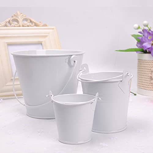 Egurs Mini Eimer 3pcs/Set Bunt Kleine Metalleimer Mini Blumentopf Garten Container mit Henkel für Party Hochzeit Süßigkeiten Bonbons Tischdeko Weiß von Egurs