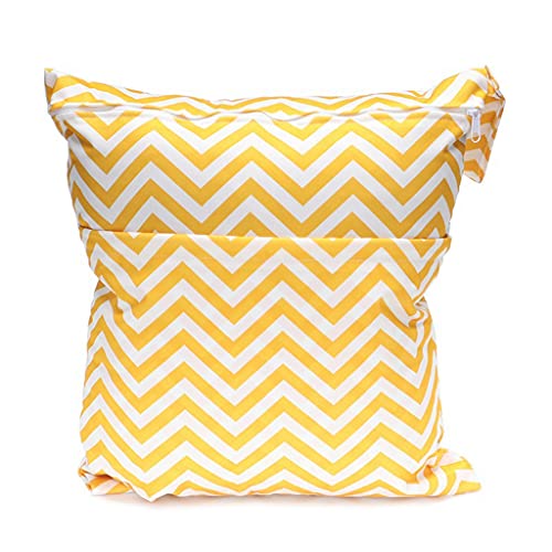 Egurs Windeltasche Übergroße 40 * 45cm Wasserdicht Windeltasche Baby Wetbag stoffwindeln groß Naßtasche Wiederverwendbare Organiser Beutel Gelbe Streifen XL von Egurs