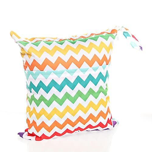 Egurs Windeltasche Übergroße 40 * 45cm Wasserdicht Windeltasche Baby Wetbag stoffwindeln groß Naßtasche Wiederverwendbare Organiser Beutel Regenbogenstreifen XL von Egurs