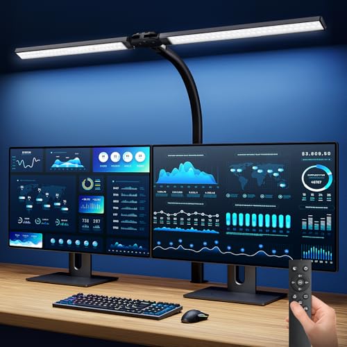 Ehaho 2100LM Schreibtischlampe dimmbar, 24W 224LED 80cm Klemmbar Monitorlampe, Schwanenhals Büro Tischlampe mit Fernbedienung, 10 Farbtemperatur &10 Helligkeitsstufen (Homeoffice/Schreibtisch)Schwarz von Ehaho