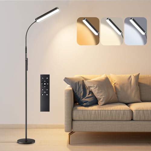 Ehaho Stehlampe Wohnzimmer, Stehlampe LED Dimmbar Schwarz | Leselampe Stehlampe | Stehleuchte mit Fernbedienung | Warmweiss Neutralweiss Kaltweiss | Modern Standleuchten für Schlafzimmer Büro von Ehaho