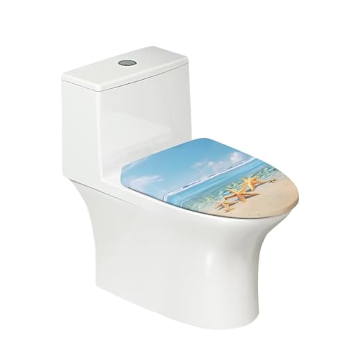 Eheartsgir Sand Beach Seestern Toilettendeckelbezug Toilettensitzbezug mit elastischen Kanten, passend für die meisten runden und länglichen WC-Schüssel-Deckel für Zuhause, Gasthaus, Hotel, von Eheartsgir