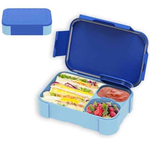 Ehfetyia Brotdose Kinder mit Fächern,900ml Auslaufsichere Bento-Box, Kinder-Lunchbox,Auslaufsicher Fächern,Jausenbox Brotbox für,Mädchen & Jungen,Mikrowelle/spülmaschinenfest (Blue) von Ehfetyia
