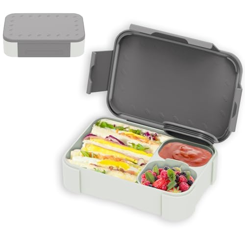Ehfetyia Brotdose Kinder mit Fächern,900ml Auslaufsichere Bento-Box, Kinder-Lunchbox,Auslaufsicher Fächern,Jausenbox Brotbox für,Mädchen & Jungen,Mikrowelle/spülmaschinenfest (Gray) von Ehfetyia
