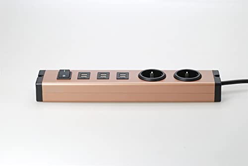 BODO Design Auminium Steckdosenleiste, 2fach + 3USB (Metallic Kupfer), zum Laden von Smartphone, Tablet usw. mit 1,5 m Zuleitung von Ehmann