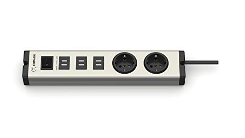 Ehmann 0601x0a02203301 Alu USB Multilader mit 6 USB-Ports (6,3 A) und 2 Schutzkontakt Steckdosen, zum Laden von Smartphone, Tablet usw. mit 1,5 m Zuleitung von Ehmann