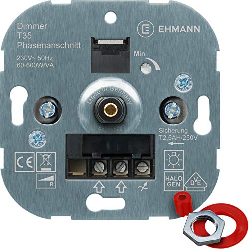 EHMANN Unterputz-Dimmer T35.00, Phasenanschnitt, 230 V, 50 Hz, Leistung: 60-600 W/VA, inkl. Schalterprogramm-Adapter von Ehmann