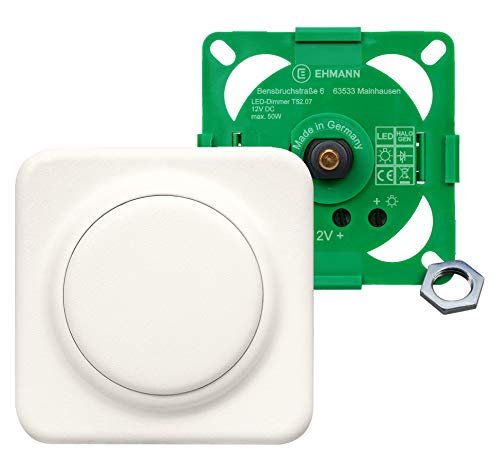 Ehmann 12 Volt LED-Dimmer T52.07 (5260x0700), 0-50W, Pulsweitenmodulation, inkl. Einzelplatzabdeckung Farbe: weiß, z.B. für Wohmobil von Ehmann