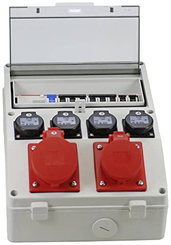 Ehmann PROFI Wandverteiler Eingang M32 für Kabel, FI/LS, Made in Germany, 6 Ausgänge (1 x CEE 32 A/1 x CEE 16 A/4 x 230 V~), K2, BGI-GUV-I608 von Ehmann