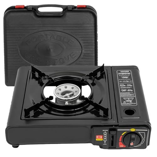 EHOGOBOA Gaskocher, Campingkocher 1-flammig, 2.200 Watt Leistung, kompakter 1-Brenner Outdoor-Gaskartuschenkocher mit Tragekoffer von EhoGoboa