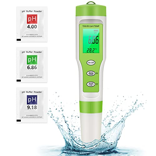 Ehomfy PH Messgerät PH Wert Messgerät 4 in 1 Pool Tester pH TDS EC Temperatur Pool Thermometer pH Meter (ATC) mit hoher Genauigkeit Digital Wassertester mit LCD-Display für Pools Aquarium Trinkwasser von Ehomfy