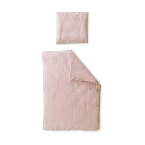 Ehrenkind® Bettwäsche-Set Musselin | 100% Bio-Baumwolle | Standard 100 by Oeko-TEX | 200x135cm + 80x80cm Rose Bettwäsche 135x200 von Ehrenkind