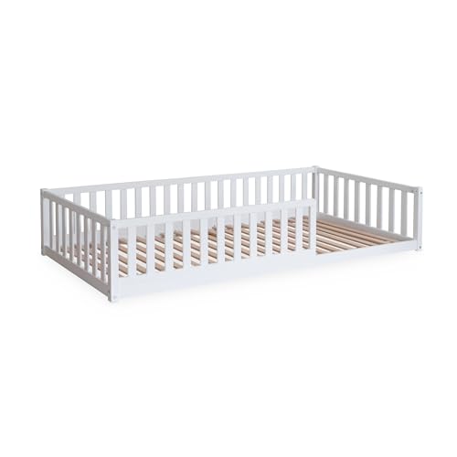 Ehrenkind® Bodenbett Buche | Kinderbett mit Rausfallschutz | Massivholz inkl. Lattenrost | 200x90cm weiß | Bodenbett 90x200 | Hausbett | Kinder Bett von Ehrenkind