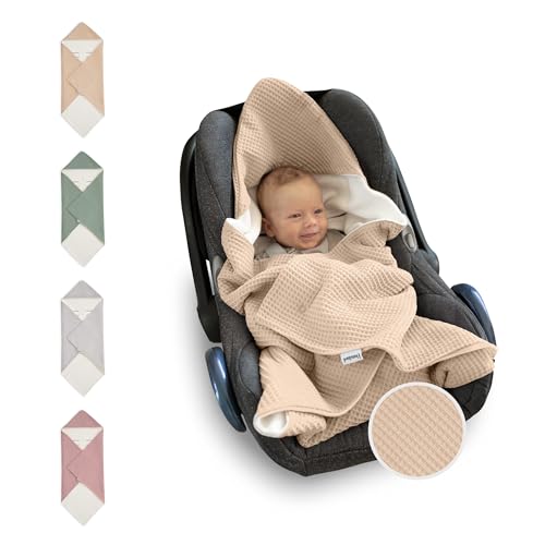 Ehrenkind® Einschlagdecke Babyschale | Für das ganze Jahr |Oeko-TEX Zertifiziert | Beige-Creme | Made in Europe Babydecke für Kindersitz oder Kinderwagen | kuschelige Decke für Babys von Ehrenkind
