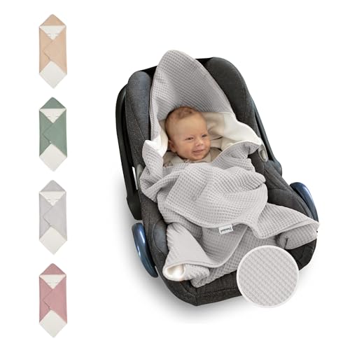 Ehrenkind® Einschlagdecke Babyschale | Für das ganze Jahr | Oeko-TEX Zertifiziert | Hellgrau-Creme | Made in Europe Babydecke für Kindersitz oder Kinderwagen | kuschelige Decke für Babys von Ehrenkind