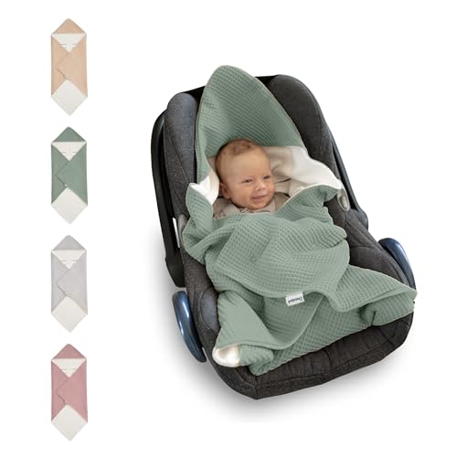 Ehrenkind® Einschlagdecke Babyschale | Für das ganze Jahr | Oeko-TEX Zertifiziert | Jade-Creme | Made in Europe Babydecke für Kindersitz oder Kinderwagen | kuschelige Decke für Babys von Ehrenkind
