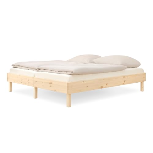 Ehrenkind® Doppelbett Plano, 180 × 200 cm FSC® Zertifiziert | Kiefer Natur | 2‑in‑1 Höhe (Bodenbett oder Standard), Modular und Höhenverstellbar von Ehrenkind