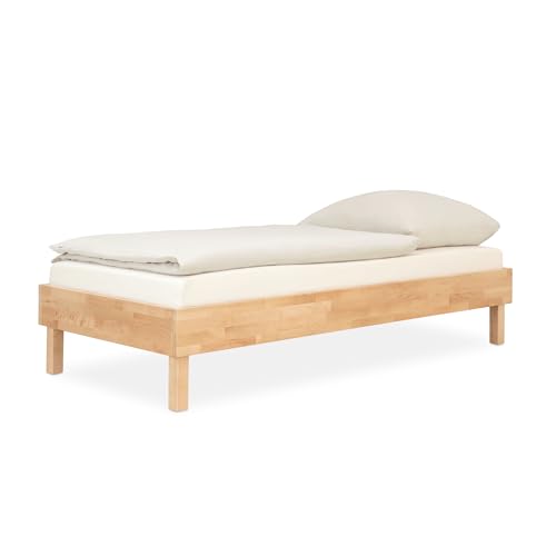 Ehrenkind® Einzelbett Plano, 90 × 200 cm FSC® Zertifiziert | Birke Lackiert | 2‑in‑1 Höhe (Bodenbett oder Standard), Modular und Höhenverstellbar von Ehrenkind