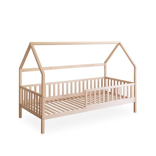 Ehrenkind® Hausbett Buche | Kinderbett mit Rausfallschutz | höhenverstellbar Massivholz inkl. Lattenrost | Kinder Bett | Hausbett 200x90 | Hausbett Kinder 90x200 cm Natur von Ehrenkind