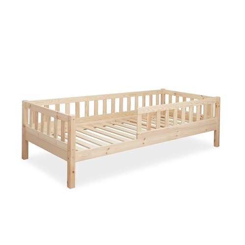 Ehrenkind® Kinderbett Lille | Kinderbett 90x200 cm mit abnehmbaren Rausfallschutz aus Massivholz FSC® zertifziert | Jugendbett 90x200 Natur von Ehrenkind