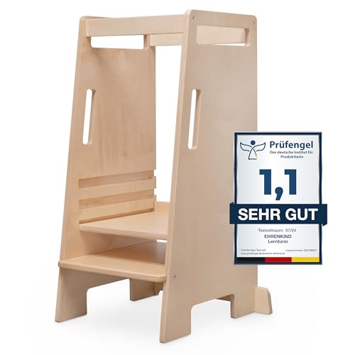 Ehrenkind® Lernturm Montessori höhenverstellbar | Natur-Holz Lernstuhl Nachhaltig |Lernturm | Learning Tower Kinderhocker Kinderturm lackiert | Lernturm ab 1 von Ehrenkind