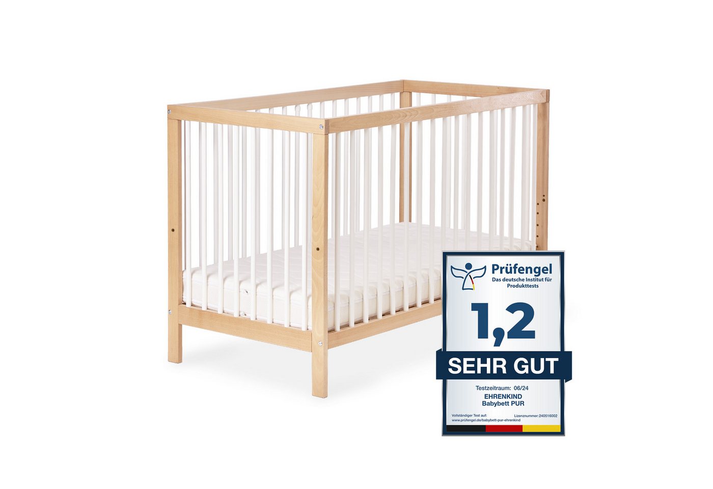 Ehrenkind Babybett PUR aus Buchenholz, Kinderbett 9-Fach höhenverstellbar mit entnehmbaren Stangen Baby Bett von Ehrenkind