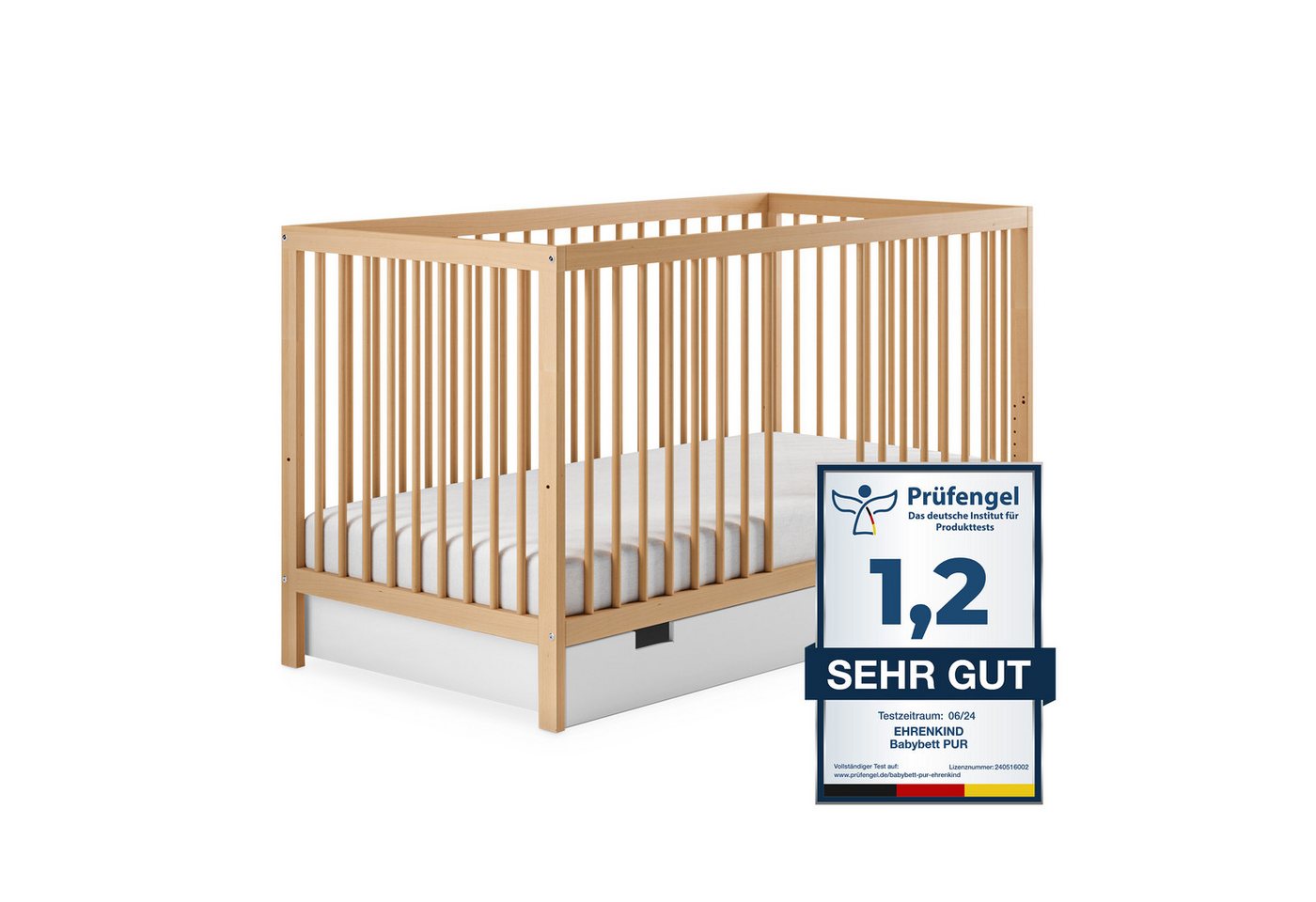 Ehrenkind Babybett PUR aus Buchenholz, Kinderbett 9-Fach höhenverstellbar mit entnehmbaren Stangen Baby Bett von Ehrenkind