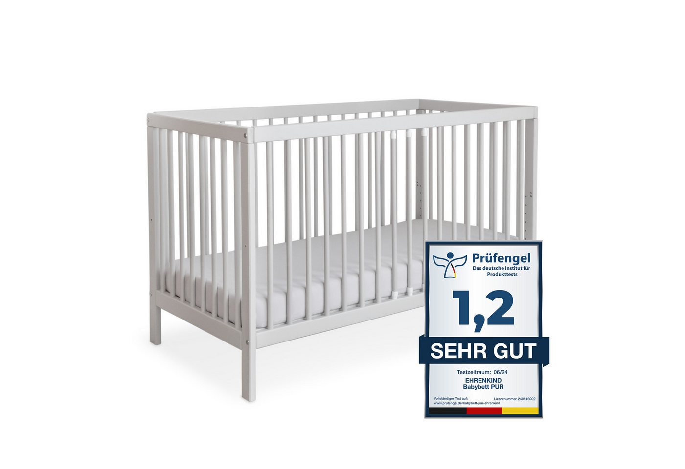 Ehrenkind Babybett PUR aus Buchenholz, Kinderbett 9-Fach höhenverstellbar mit entnehmbaren Stangen Baby Bett von Ehrenkind