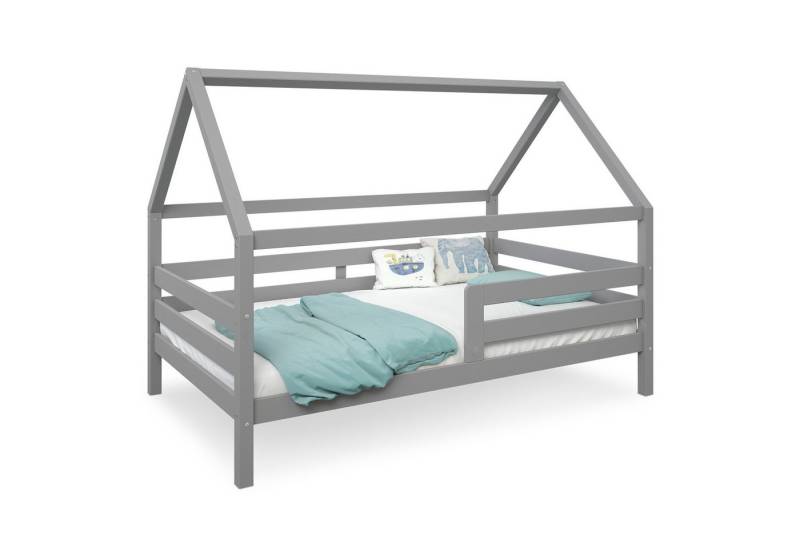 Ehrenkind Hausbett Sona aus massivem Kiefernholz, FSC® zertifiziert (mit Rausfallschutz in grau), Hausbett 120x200 cm von Ehrenkind