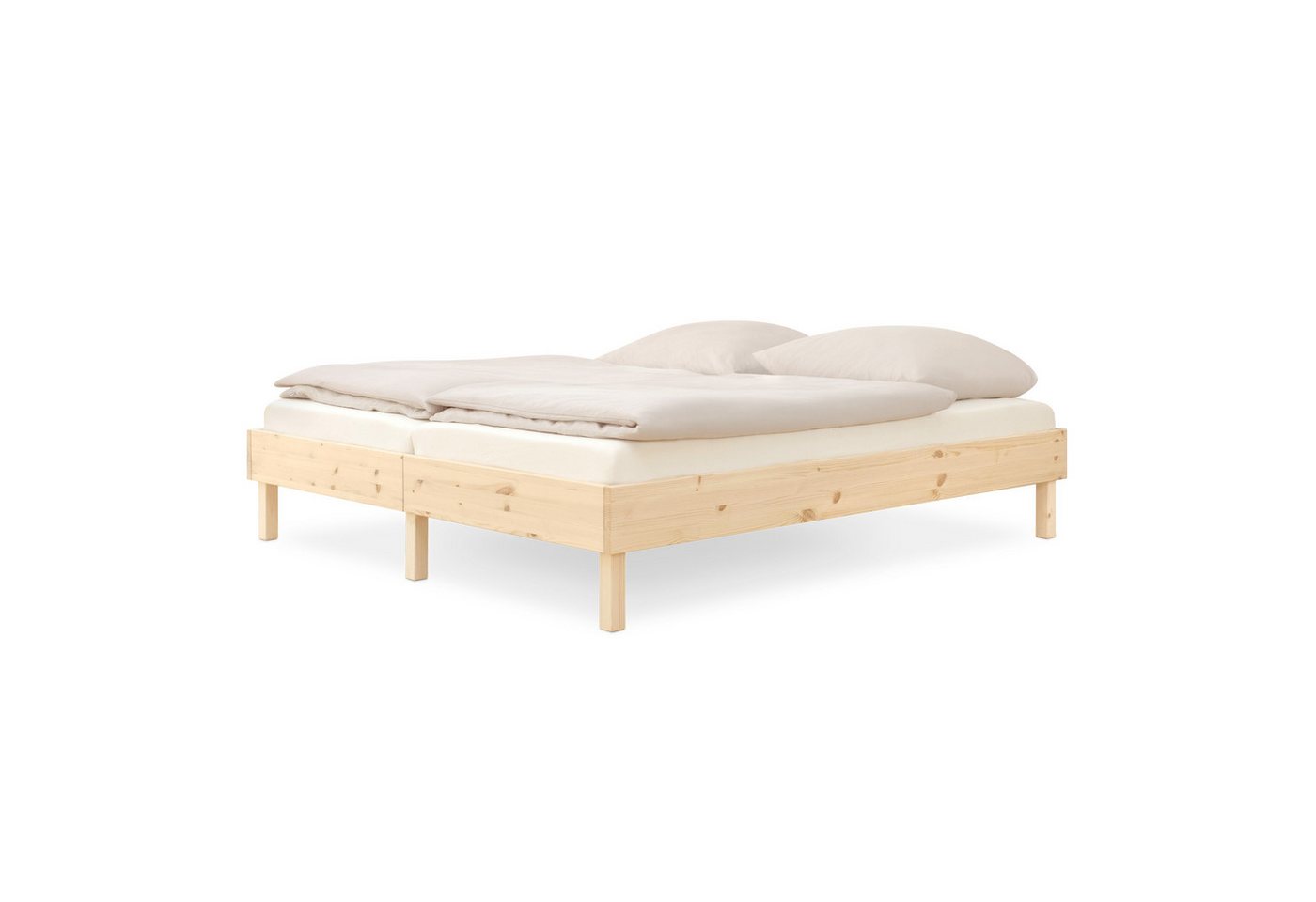 Ehrenkind Holzbett Plano, Modulares Familienbett, FSC® Zertifiziert (Doppelbett, 180x200 cm, Kiefernholz naturbelassen, 2‑in‑1 Höhe (Bodenbett oder Standard), Modular und Höhenverstellbar von Ehrenkind