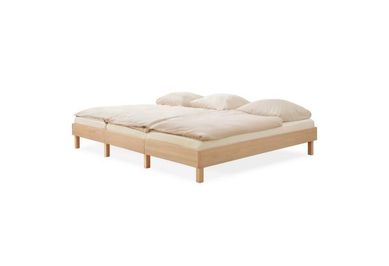 Ehrenkind Holzbett Plano, Modulares Familienbett, FSC® Zertifiziert (Familienbett, 270x200 cm, Massiv-Buche Natur, 2‑in‑1 Höhe (Bodenbett oder Standard), Modular und Höhenverstellbar von Ehrenkind