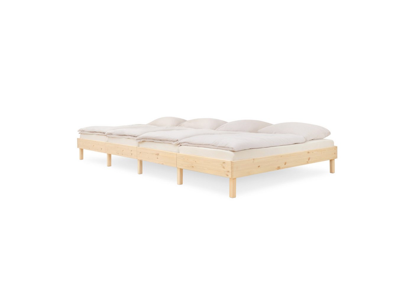 Ehrenkind Holzbett Plano, Modulares Familienbett, FSC® Zertifiziert (Familienbett, 360x200 cm, Kiefernholz naturbelassen, 2‑in‑1 Höhe (Bodenbett oder Standard), Modular und Höhenverstellbar von Ehrenkind