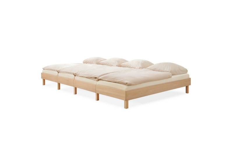 Ehrenkind Holzbett Plano, Modulares Familienbett, FSC® Zertifiziert (Familienbett, 360x200 cm, Massiv-Buche Natur, 2‑in‑1 Höhe (Bodenbett oder Standard), Modular und Höhenverstellbar von Ehrenkind