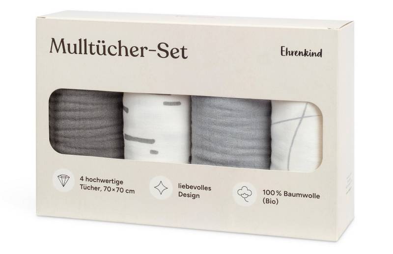 Ehrenkind Spucktuch Mulltücher-Set aus saugfähiger Musselin Bio-Baumwolle, (Sprucktücher Baby im 4er Set, Musselintücher Baby 70x70 cm), viele Einsatzmöglichkeiten wie Stoffwindeleinlage von Ehrenkind