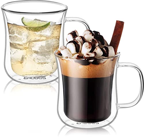Ehugos Latte macchiato gläser, 350ml Doppelwandige Gläser Set Kaffeeglas aus Borosilikatglas Teegläser mit Henkel, Cappuccinotassen für kalte und heiße Getränke-11 * 9.2cm von Ehugos