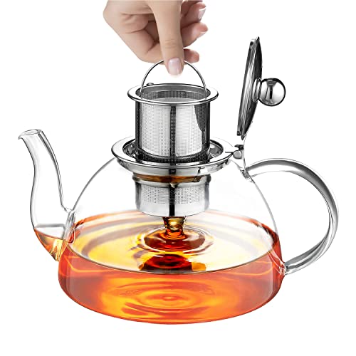 Teekanne Glas, Teekanne mit Siebeinsatz 1300ML aus Borosilikatglas Glaskanne und Glas Deckel -Spülmaschinenfest von Ehugos